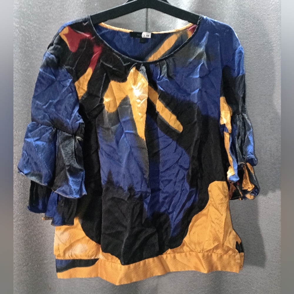 Silk Top With 3/4 Ruffle Sleeves